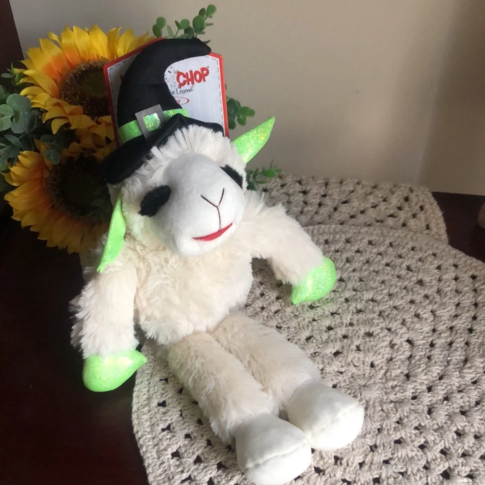 HALLOWEEN Plush LAMB CHOP Dog Toy with Witch Hat